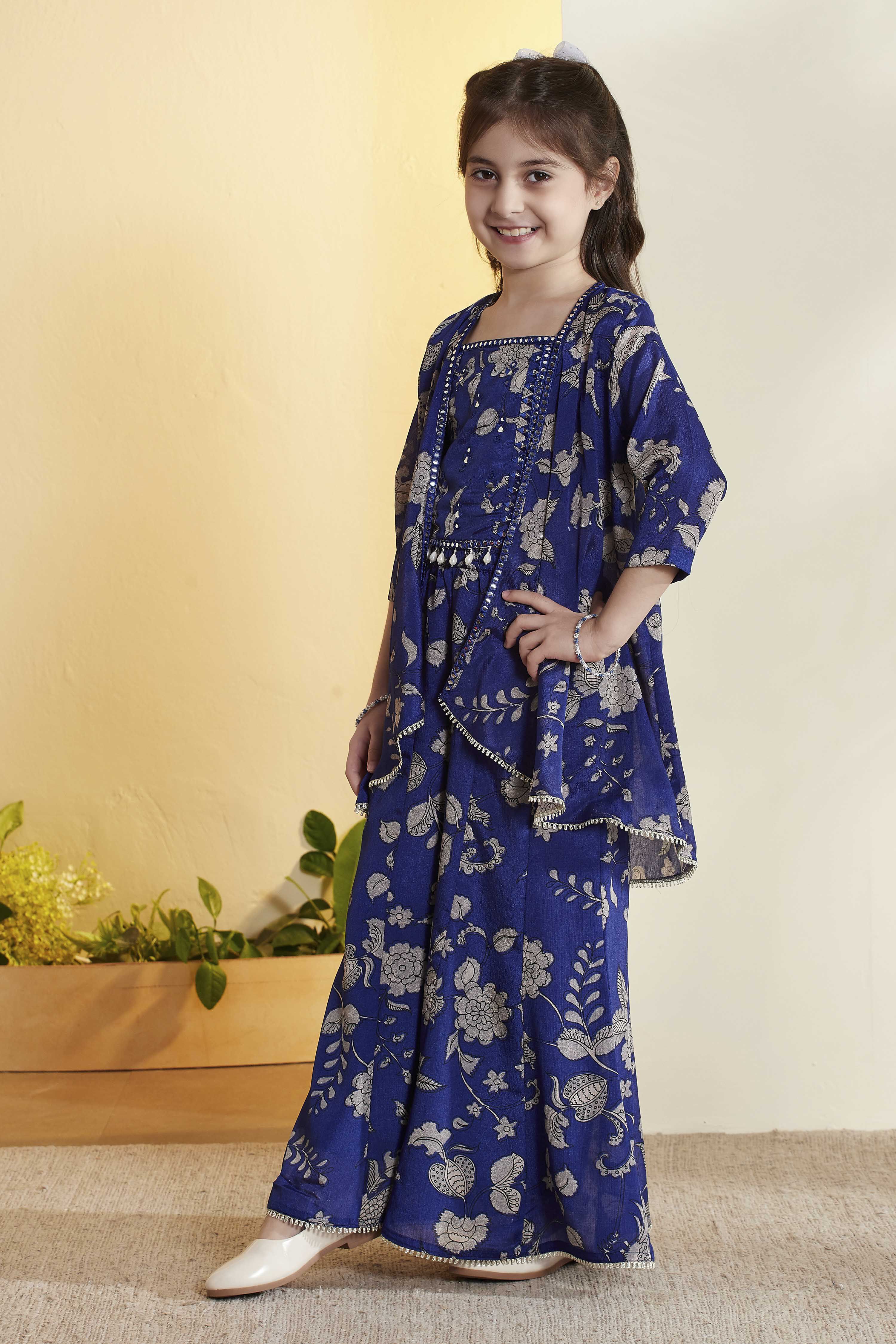 Blue Polyester Straight Suit Set image number 3