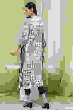 Ivory and Grey Printed Straight Kurta image number 3