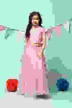 Pink Cotton Blend Short Top Lehenga Set image number 7
