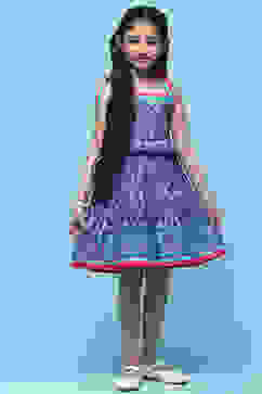 Blue Mosaic Printed Cotton Shoulder Tie Up Dress image number 0