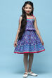 Blue Mosaic Printed Cotton Shoulder Tie Up Dress