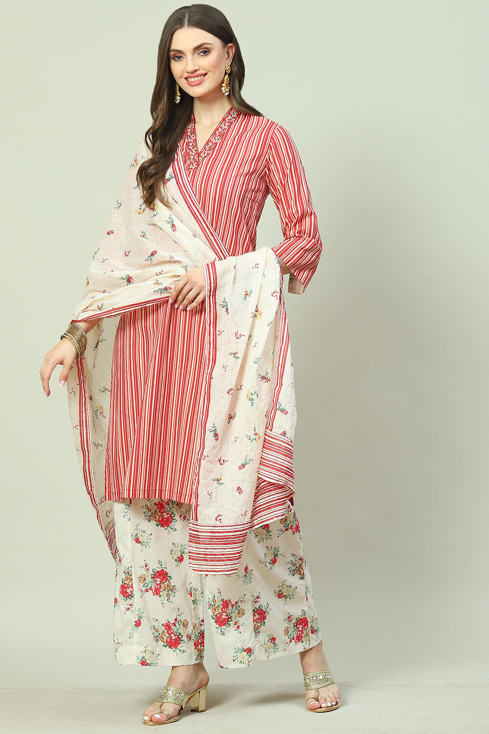 Blue Cotton Straight Kurta Palazzo Suit Set image number 6