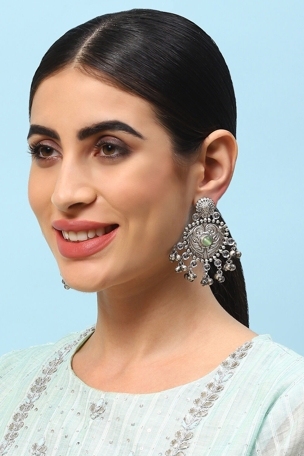 Oxidised Green Brass Earrings image number 3