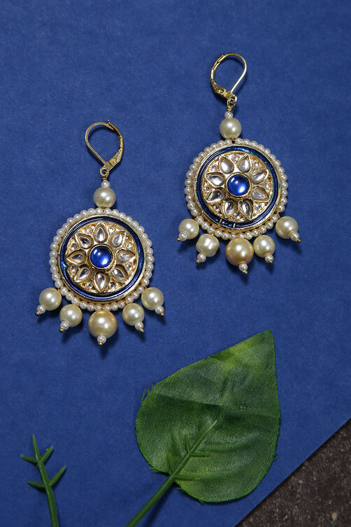 Red enamel long earrings with pearl strings image number 2