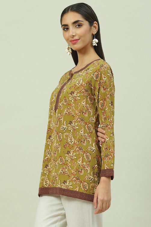 Grey Art Silk Straight Printed Kurti image number 2