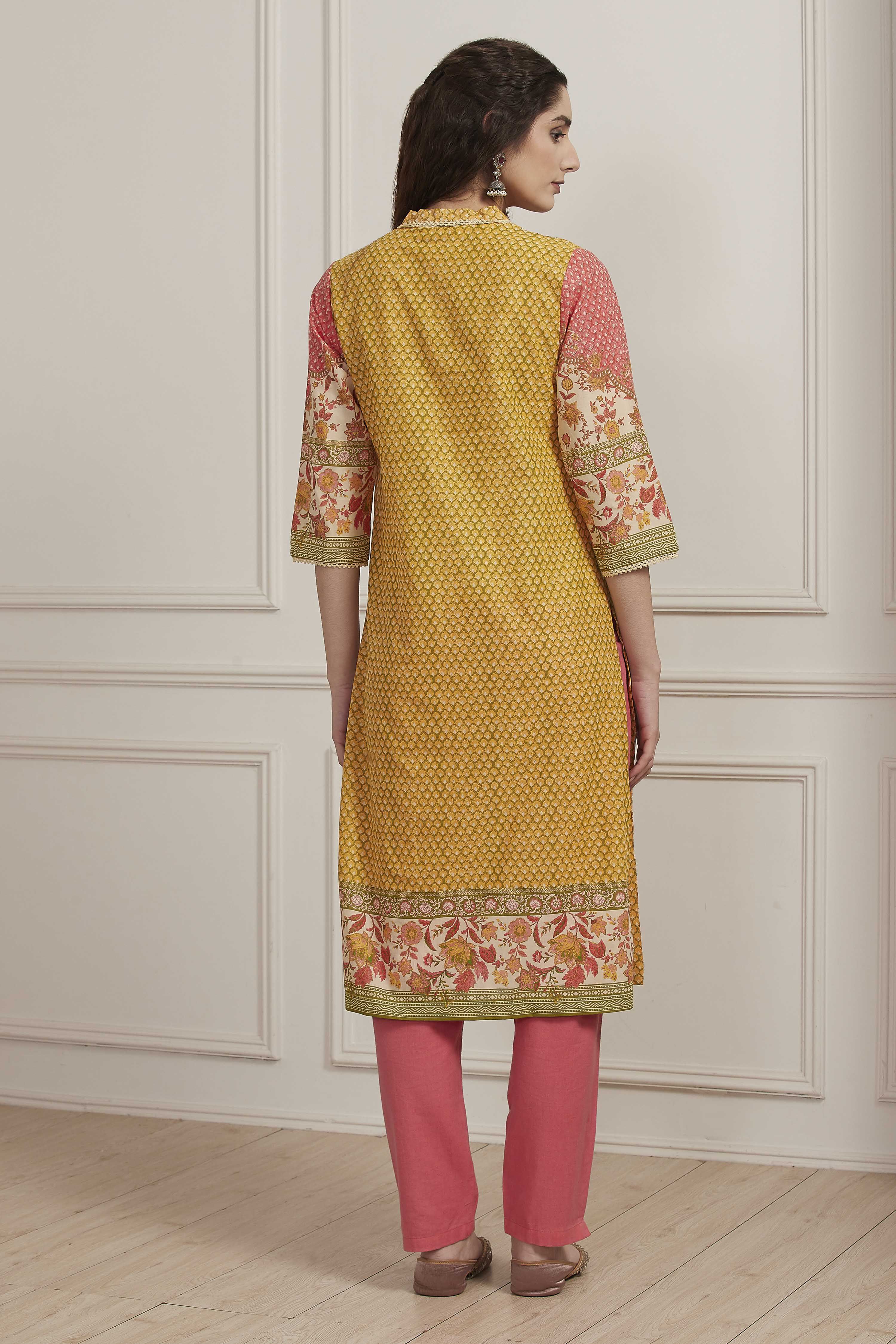 Red Cotton Straight Kurta image number 3