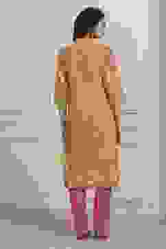 Yellow Cotton Printed Straight Kurta image number 3