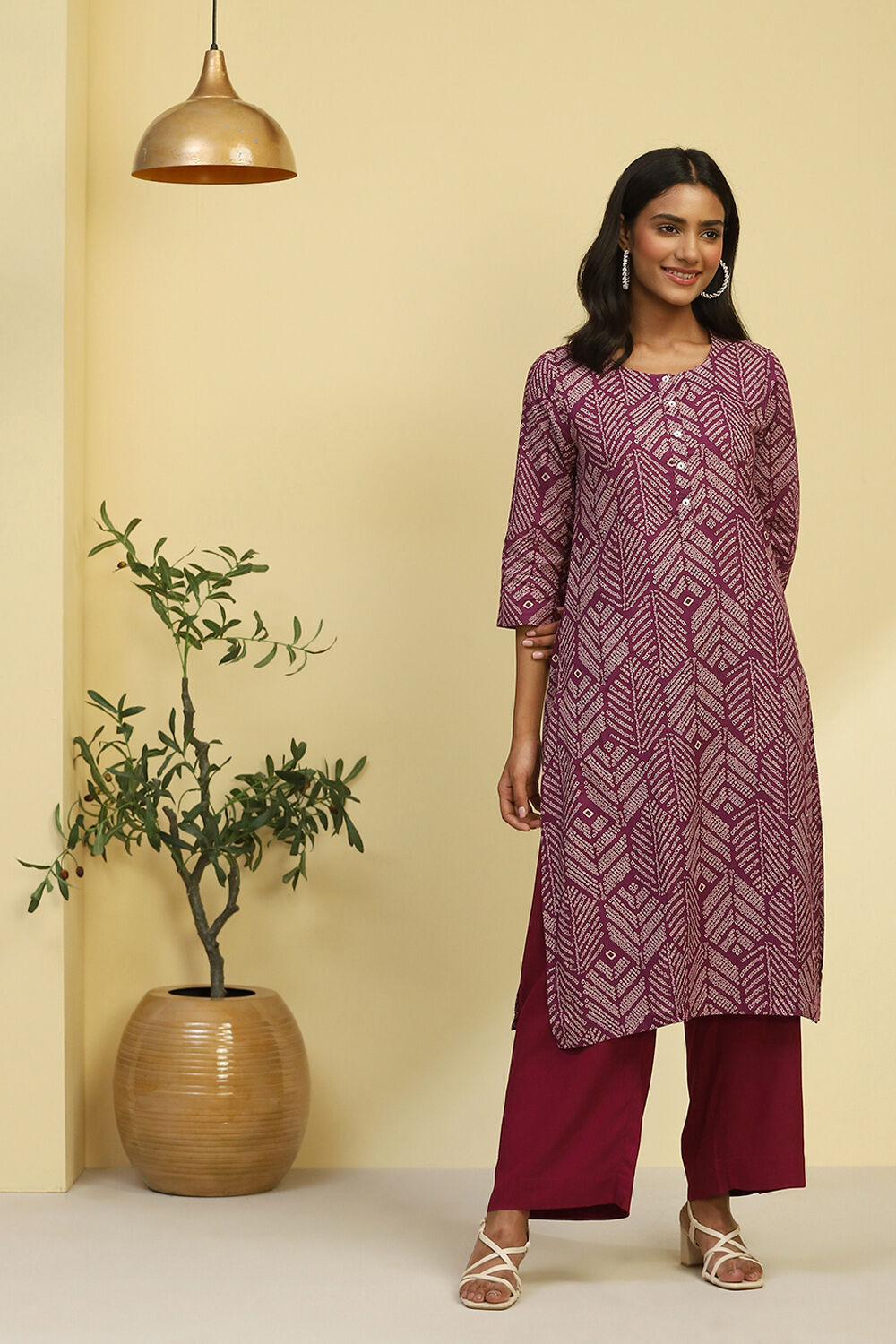 Purple Cotton Straight Kurta image number 6