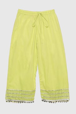 Lime Green Cotton Tiered Kurta Straight Palazzo Suit Set image number 2