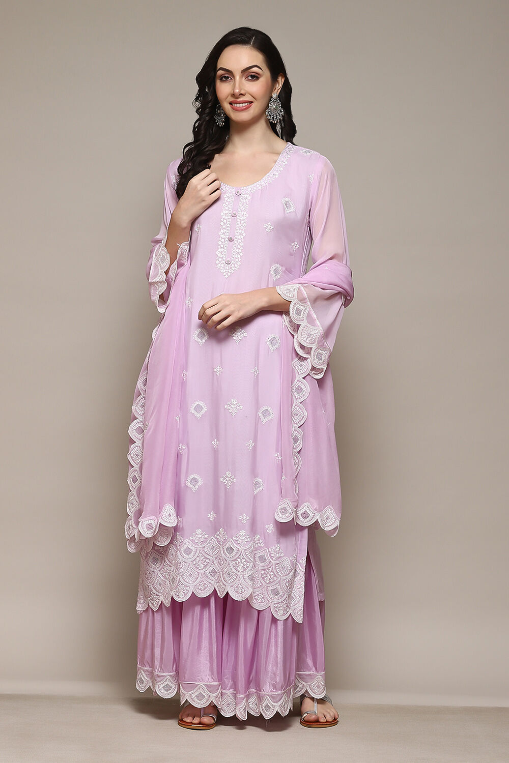 Pink Organza Digital Print Unstitched Suit Set image number 1