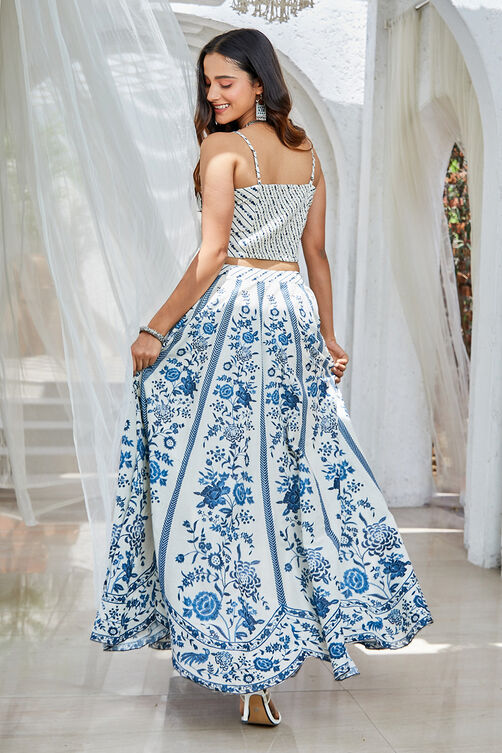 White Blue Cotton Straight Lehenga Set image number 5