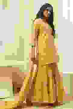 Ochre Yellow Embroidered Straight Suit Set image number 5