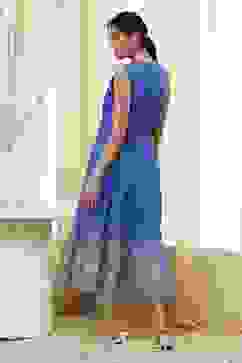 Blue Cotton Printed Tiered Dress image number 4