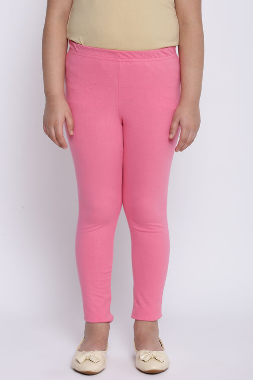 Bubblegum Pink Cotton Lycra Solid Leggings image number 3