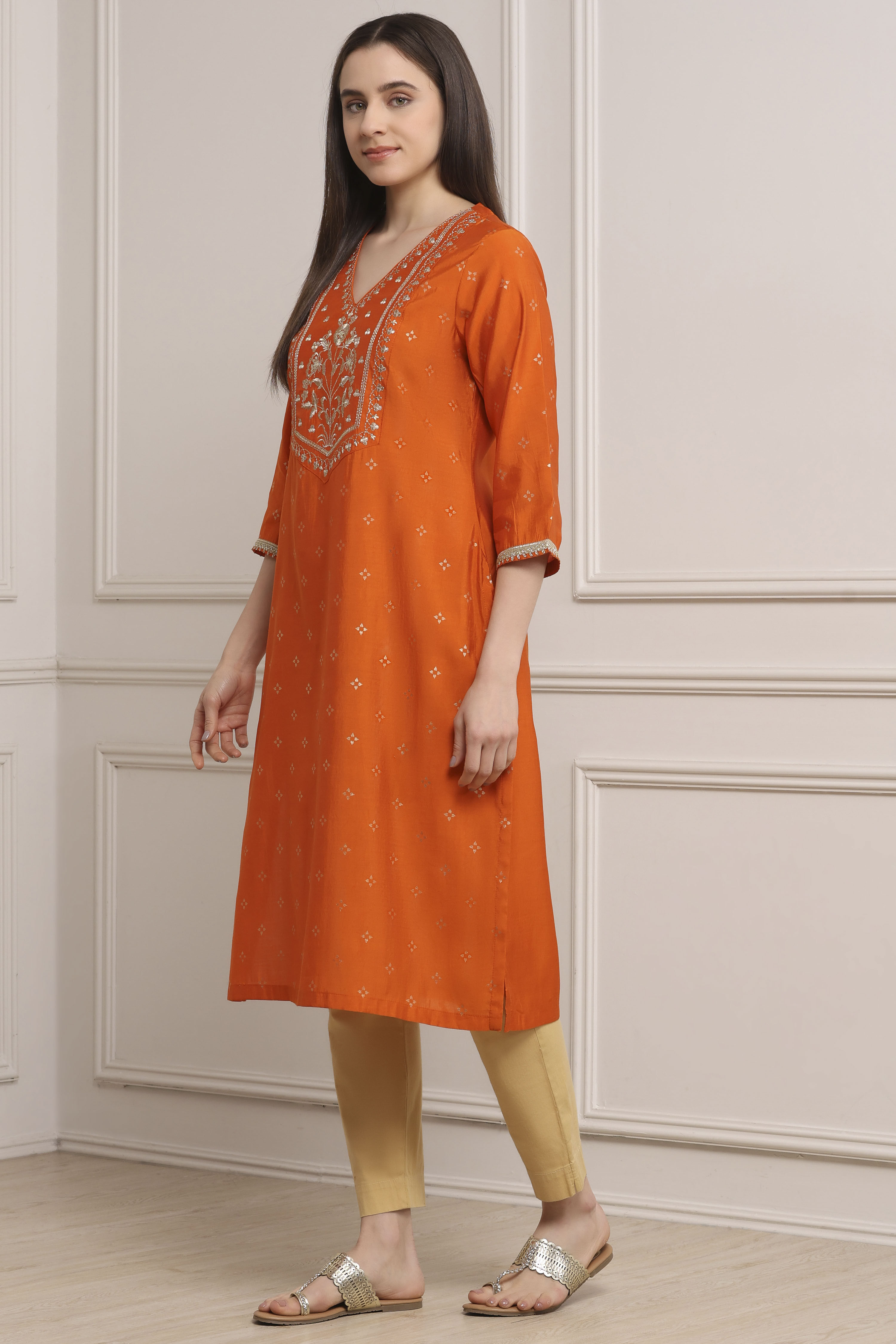 Orange Viscose Rayon Straight Kurta image number 2
