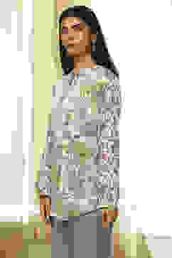 Pastel Green Floral Printed Short Kurta image number 2