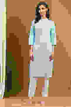 Ice Blue Cotton Solid Regular Fit Straight Kurta image number 5