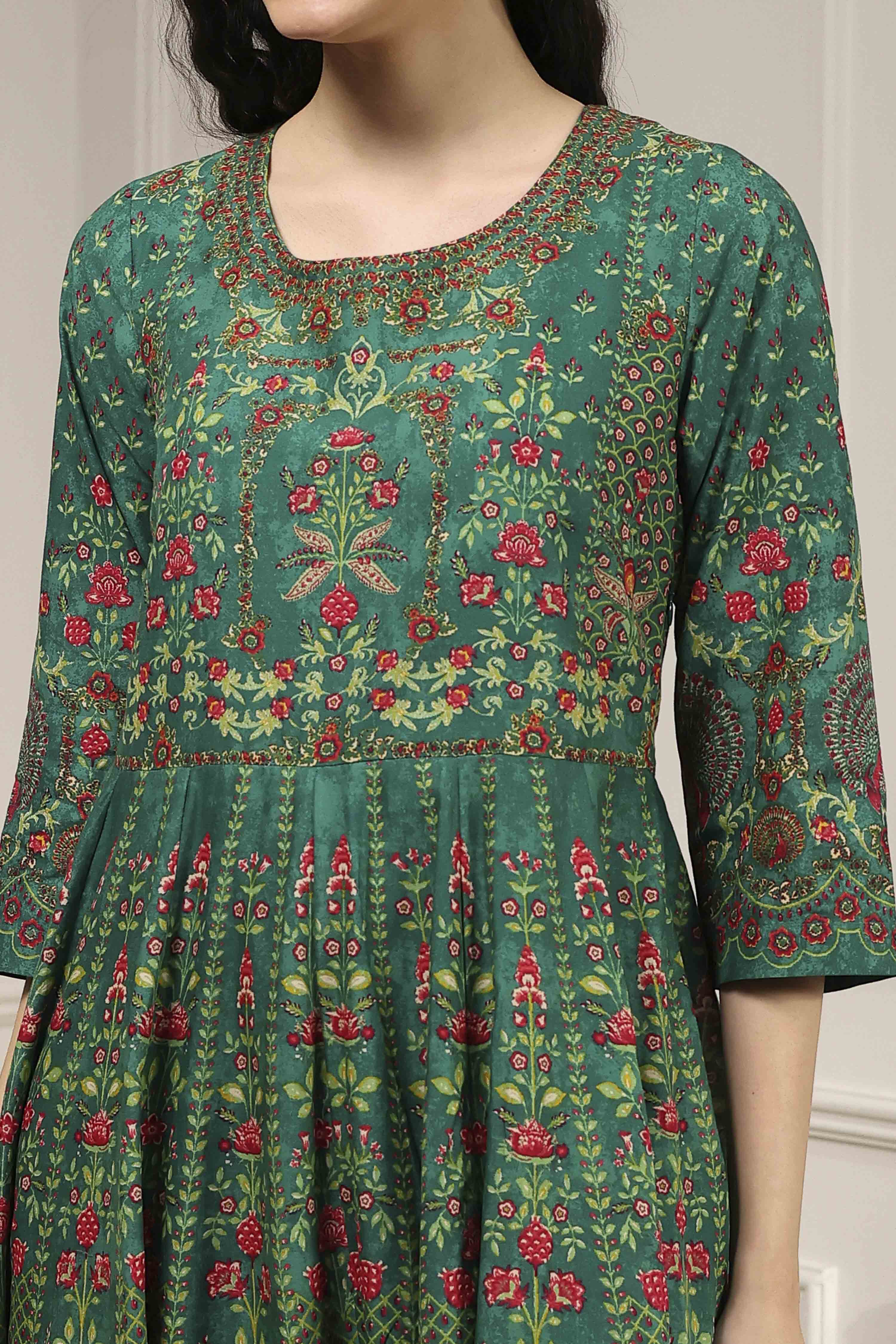 Off-White Cotton Printed Anarkali Suit Set image number 1