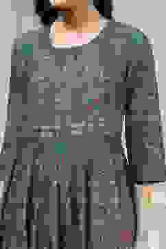 Teal Green Cotton Printed Anarkali Suit Set image number 1