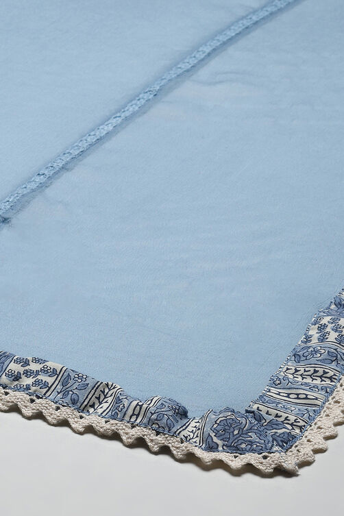 Blue Cotton Printed Unstitched Suit Set image number 4