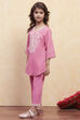 Pink Cotton Solid Straight Suit Set image number 3