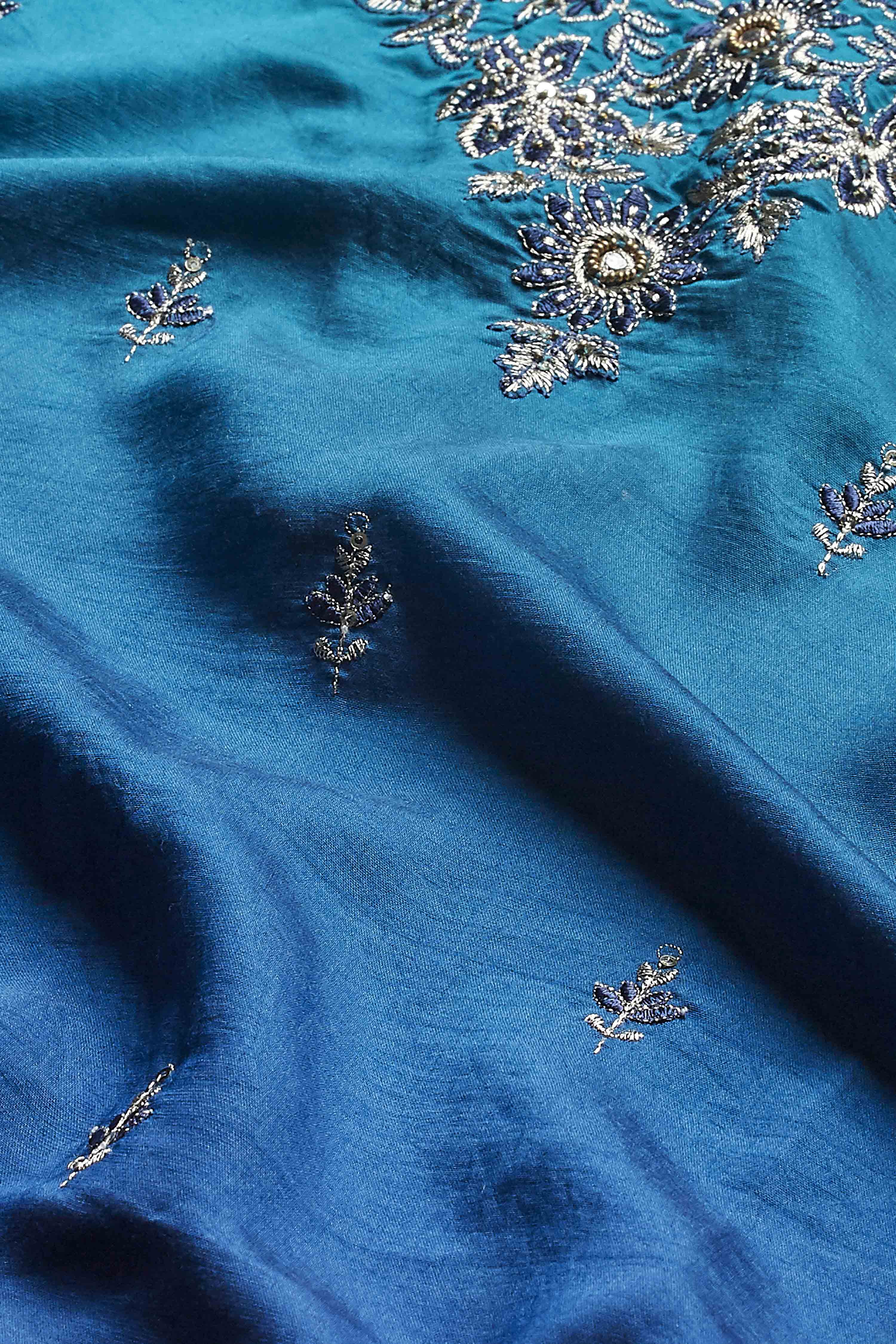 Blue Viscose Rayon Embroidered Straight Kurta Set image number 3