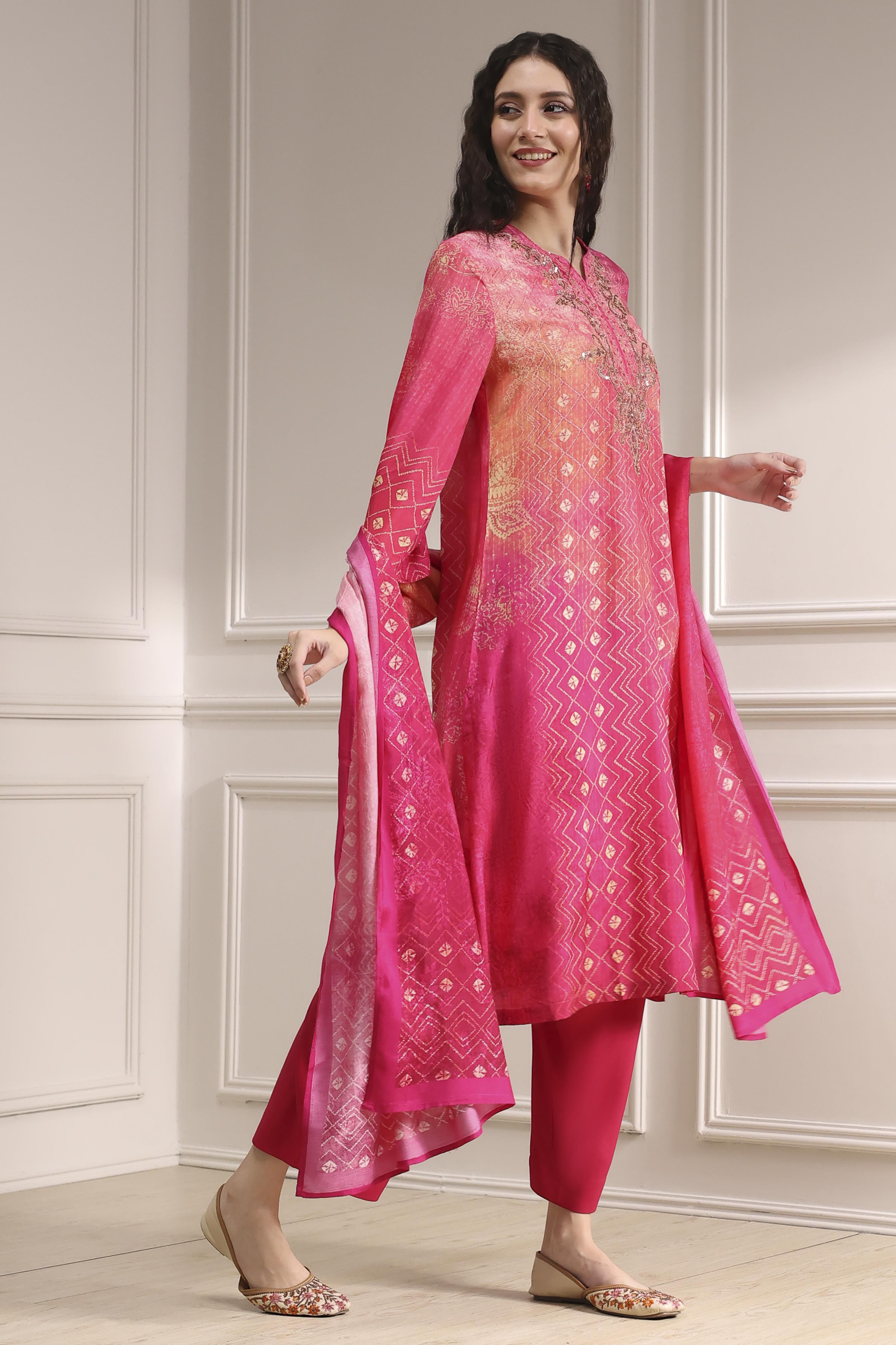 Pink Printed Straight Suit Set image number 5
