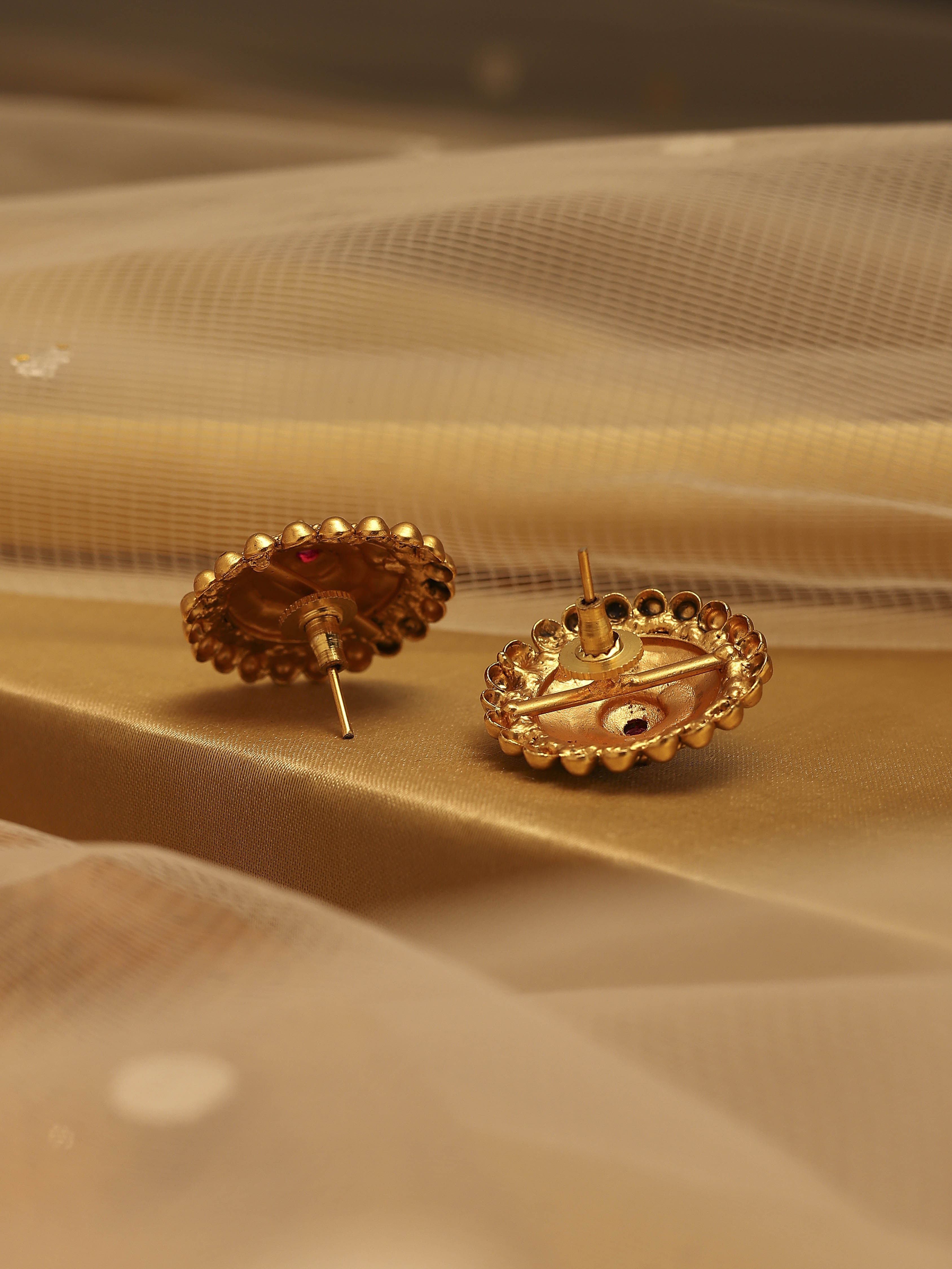 Pink Gold Plated Brass Stud Earrings image number 2