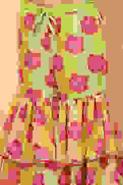 Lime Green Poly Georgette Floral Gathered Flared Suit Set image number 2