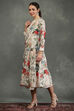 Ivory Silk Chanderi Floral Front-Open Dress image number 2