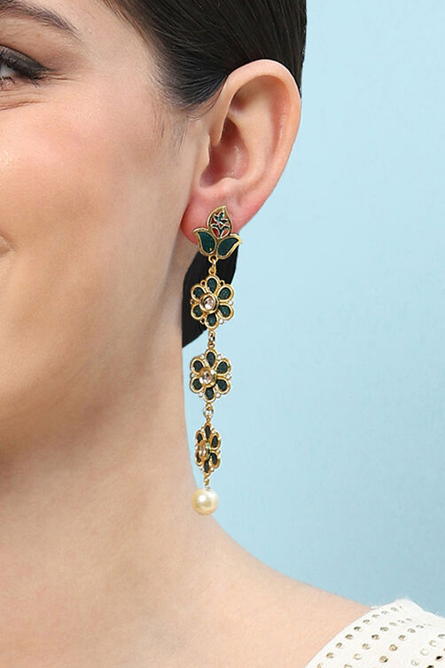 Gold Green Brass Earrings image number 1