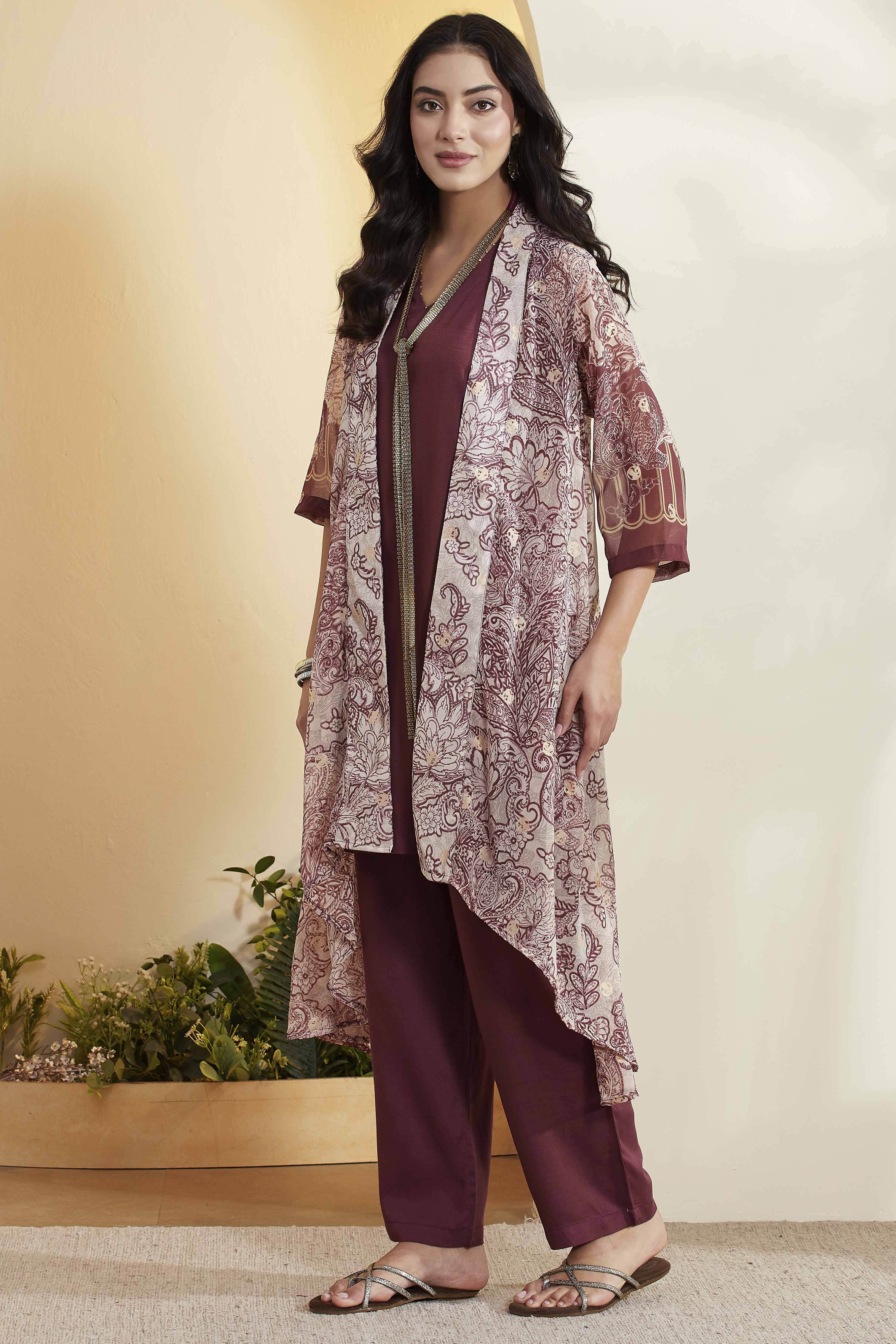 Onion Pink Viscose Rayon Printed Fusion Set image number 4