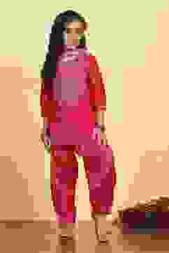 Pink Cotton Blend Printed Straight Suit Set image number 6