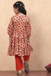 Orange Viscose Floral Printed Festive Tiered Suit Set image number 4