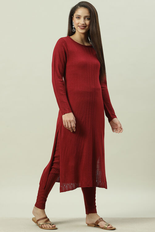 Berry Acrylic Straight Yarndyed Kurta image number 0