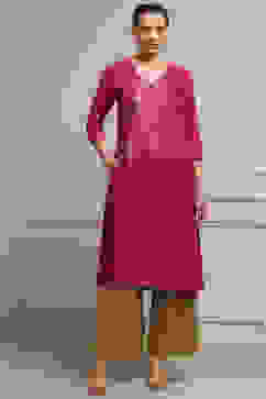 Fuschia Rayon A-Line Printed Kurta image number 0