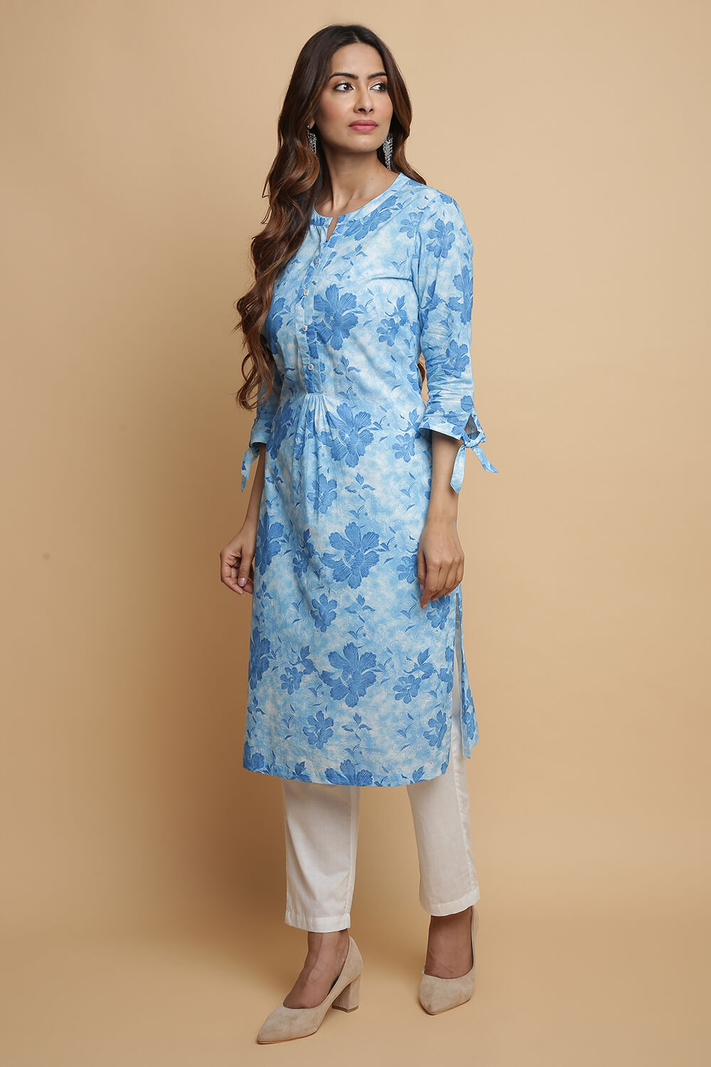 Blue Cotton Straight Kurta Pant Suit Set image number 0