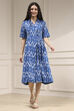 Blue Cotton Flared Yarndyed Dress image number 5
