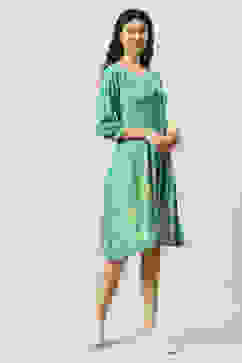 Green LIVA Flared Printed Dress image number 3