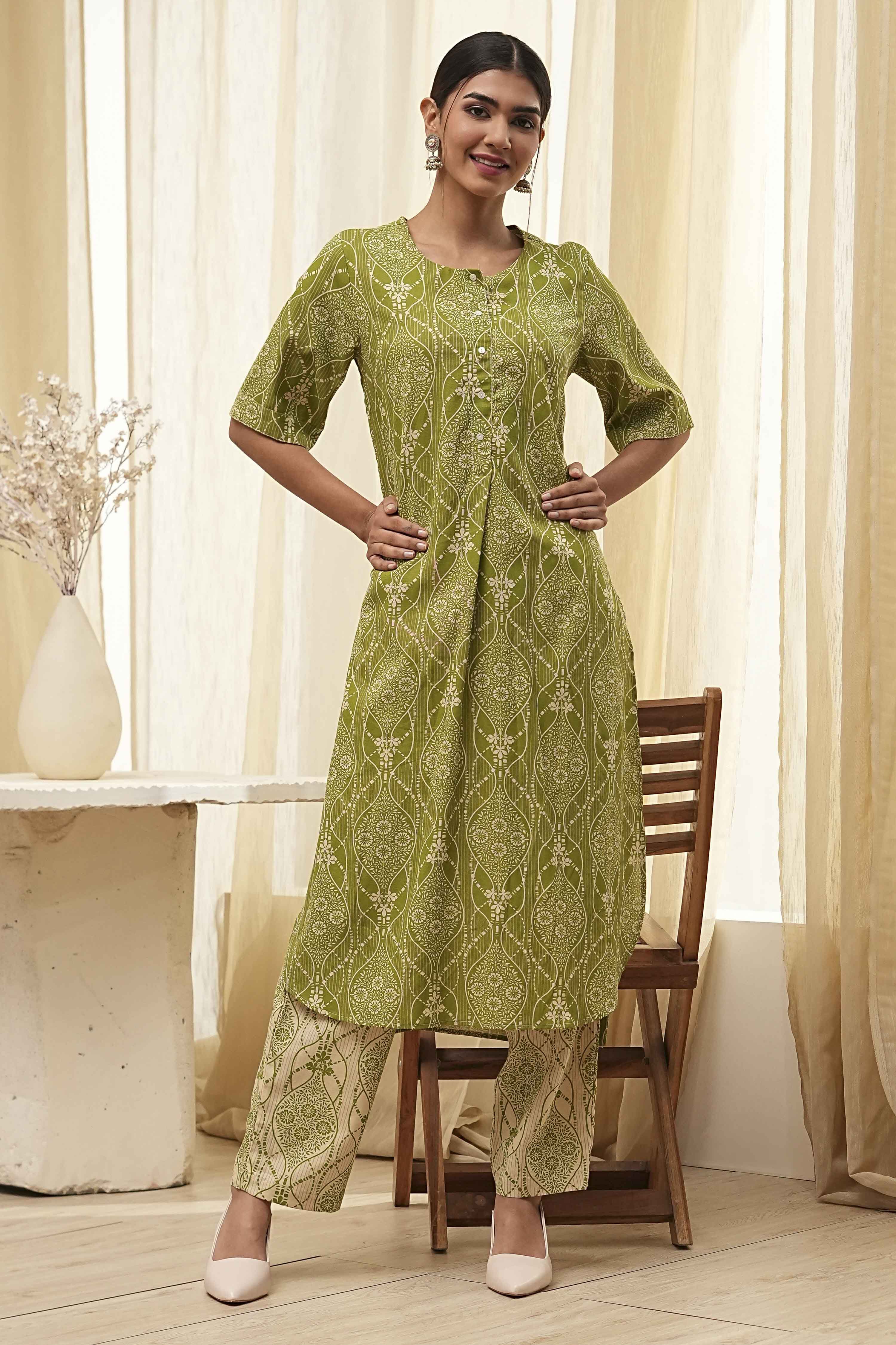 Black and Beige Printed Straight Kurta Set image number 0