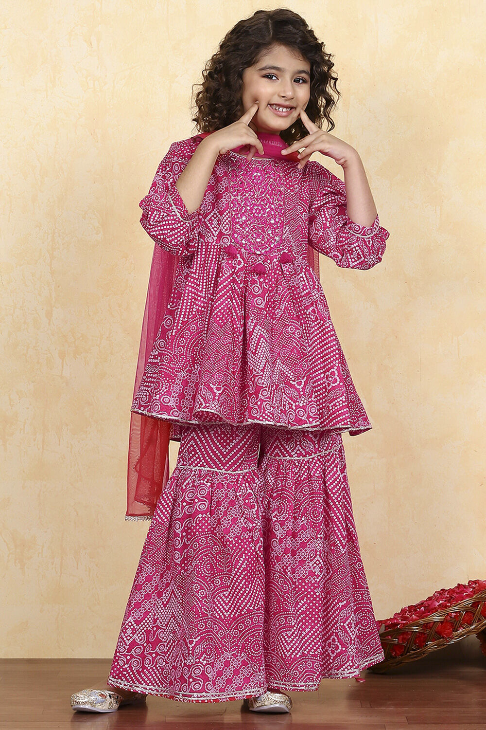 Pink Cotton Printed Straight Sharara Suit Set image number 6