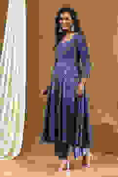 Indigo Modal Festive Anarkali Fusion Suit Set image number 5