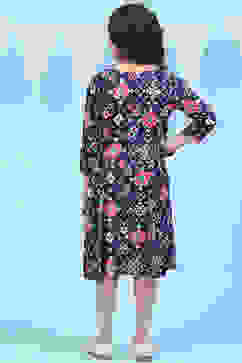 Blue Rayon Flared Printed Kurta image number 4