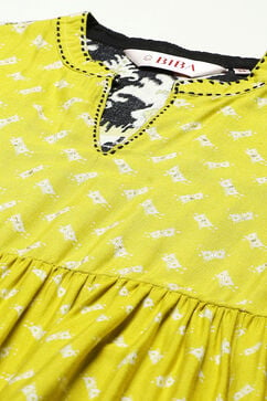 Lemon Cotton Flared Yarndyed Kurta Dress image number 1