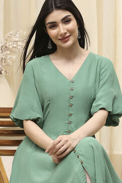 Green Solid A-Line Dress image number 1