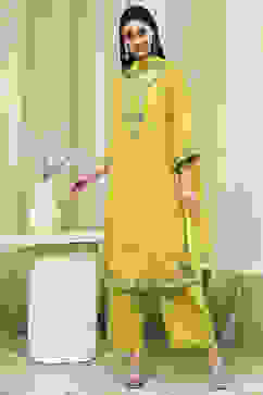 Lime Green Embroidered Straight Suit Set image number 3