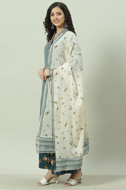 Blue Cotton Straight Kurta Palazzo Suit Set image number 5