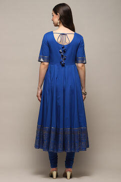 Blue Cotton Blend Anarkali Kurta Churidar Suit Set image number 5
