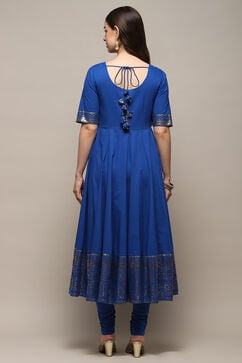 Blue Cotton Blend Anarkali Kurta Churidar Suit Set image number 5