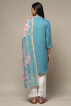 Turquoise Rayon Straight Kurta Salwar Suit Set image number 2